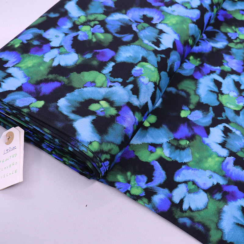 100% LENZING™ ECOVERO™ Viscose Fabric - Black and Blue Floral