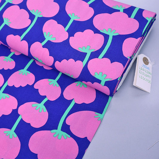 100% Viscose Nerida Hansen Floral Viscose Fabric - Blue, Pink and Green