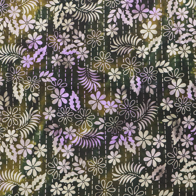 100% Viscose Batik Fabric - Green and Purple Floral