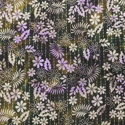 100% Viscose Batik Fabric - Green and Purple Floral