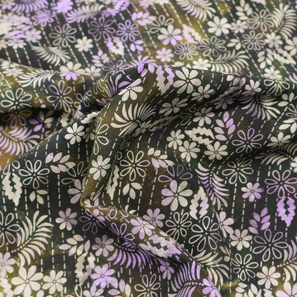 100% Viscose Batik Fabric - Green and Purple Floral