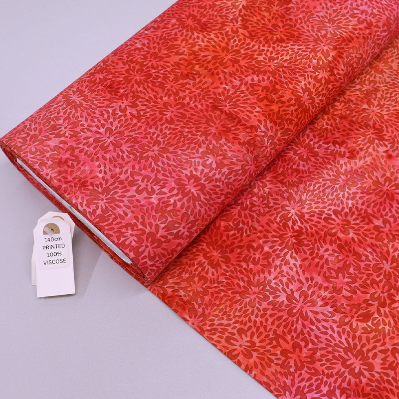 Viscose - Floral Batik - Oranges and Pink