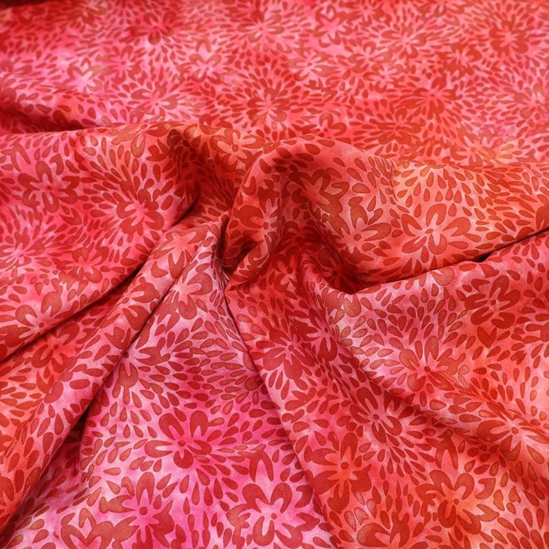 100% Viscose Orange and Pink Floral Batik Fabric