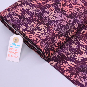 100% Viscose Batik Fabric - Pink and Purple Floral 