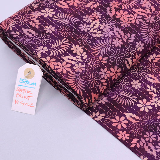 Viscose - Floral Batik - Purple and Pinks