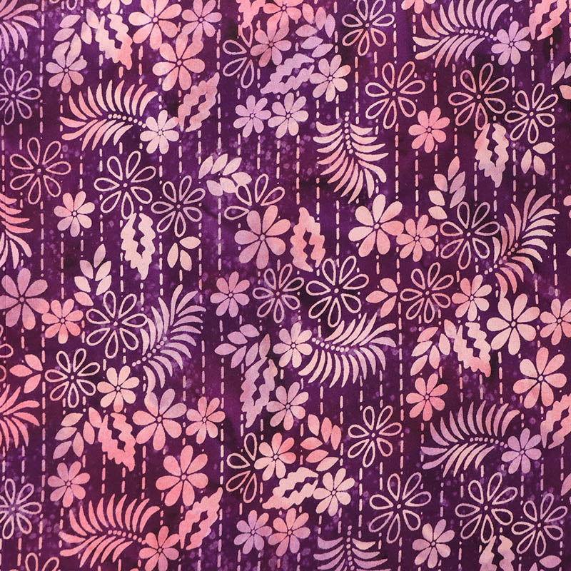 100% Viscose Batik Fabric - Pink and Purple Floral 