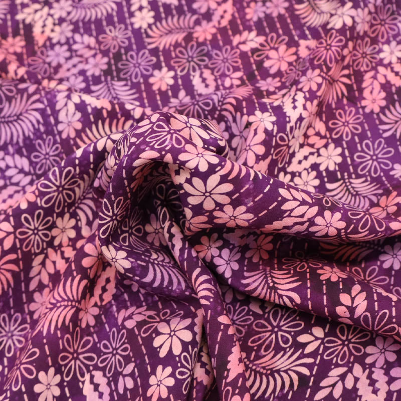 100% Viscose Batik Fabric - Pink and Purple Floral 
