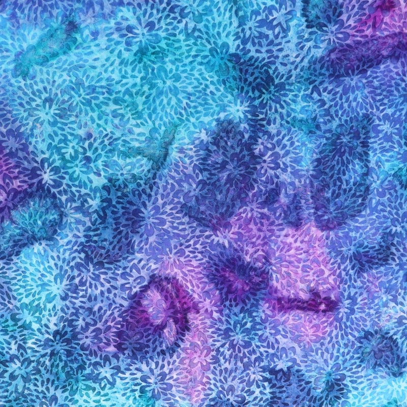 100% Viscose Purple and Blue Floral Batik Fabric