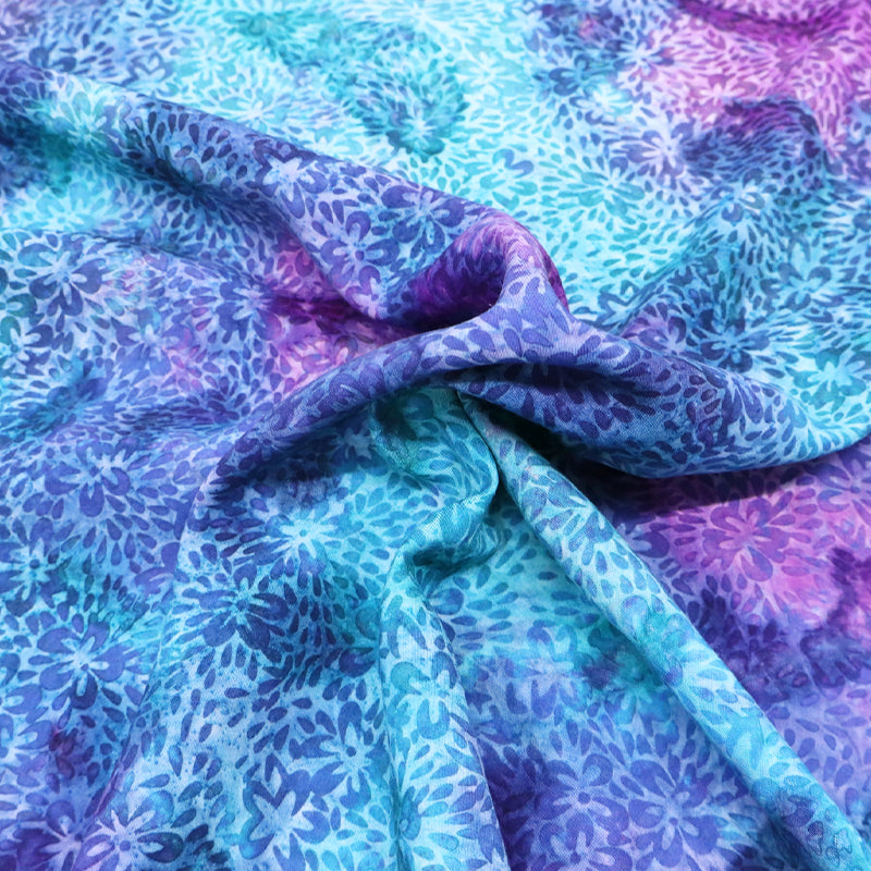 100% Viscose Purple and Blue Floral Batik Fabric