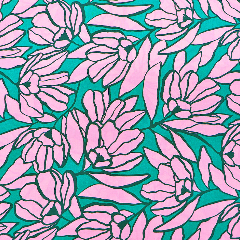 100% Viscose Pink and Green Floral Fabric