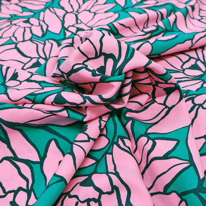 100% Viscose Pink and Green Floral Fabric