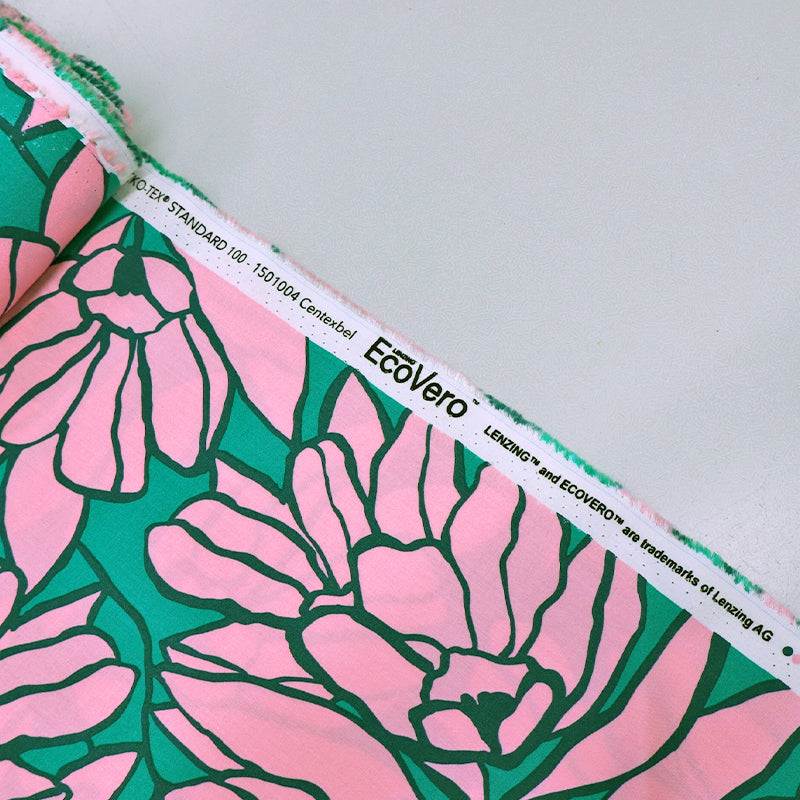 Floral Viscose - Pink and Green - Bloomin'