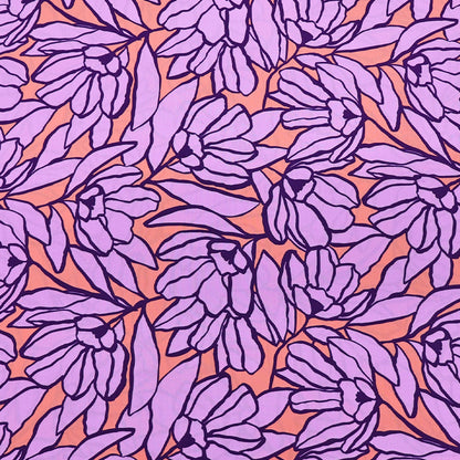 Tangerine and Lilac Floral 100% Viscose Fabric