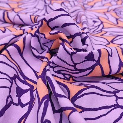 Tangerine and Lilac Floral 100% Viscose Fabric