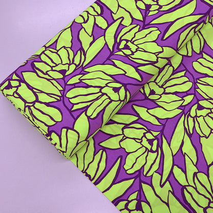 Yellow and Purple Floral 100% Viscose Fabric