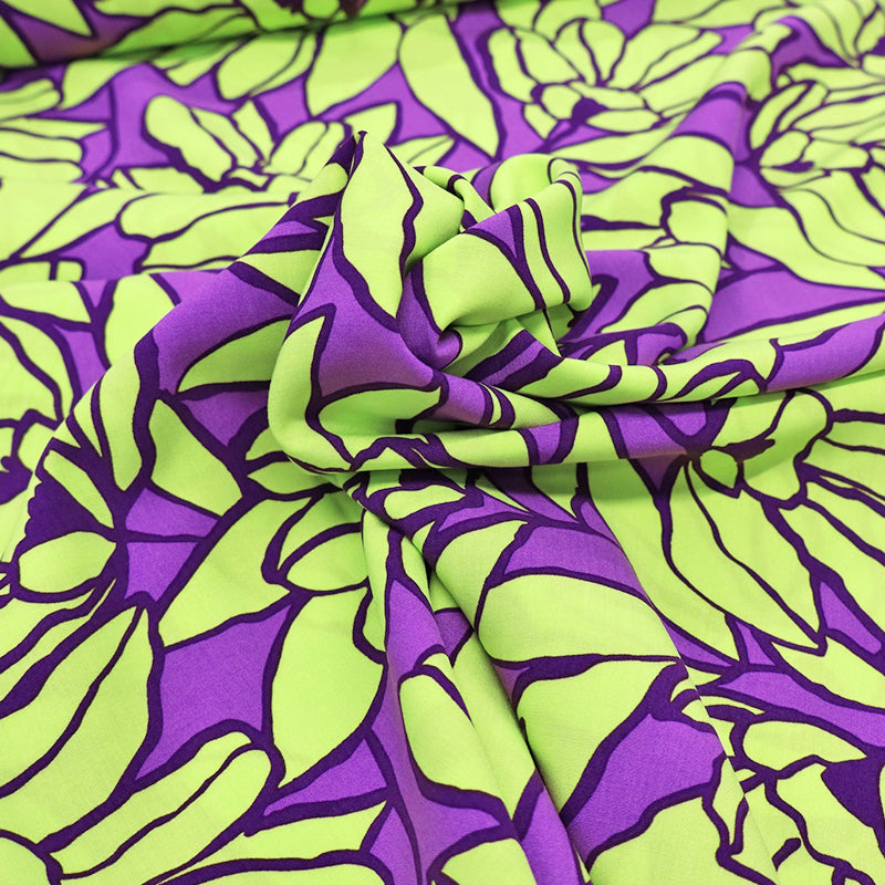 Yellow and Purple Floral 100% Viscose Fabric