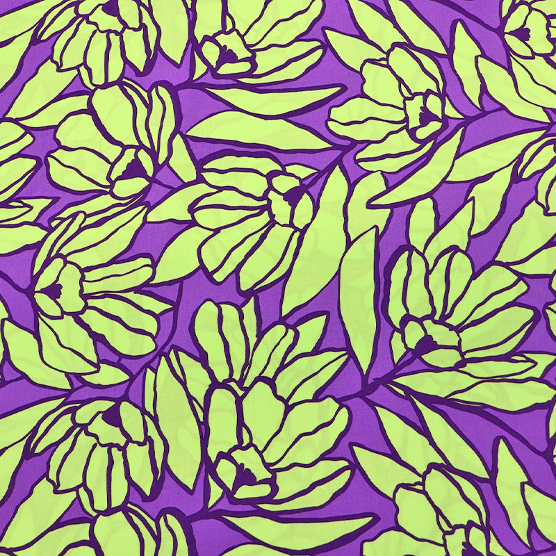 Yellow and Purple Floral 100% Viscose Fabric