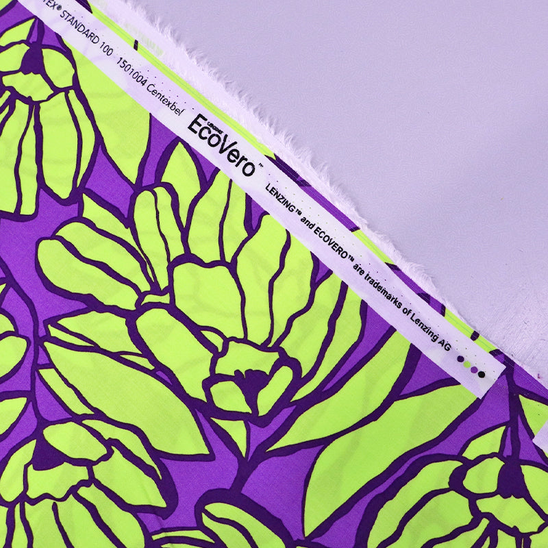 Yellow and Purple Floral 100% Viscose Fabric