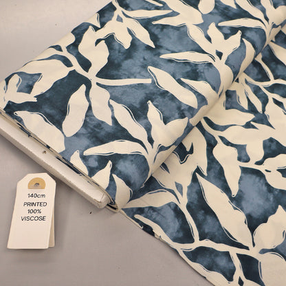 Viscose - Blue - Wobbly Leaves