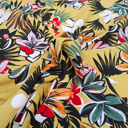 100% Viscose Tropical Floral Viscose Fabric - Yellow