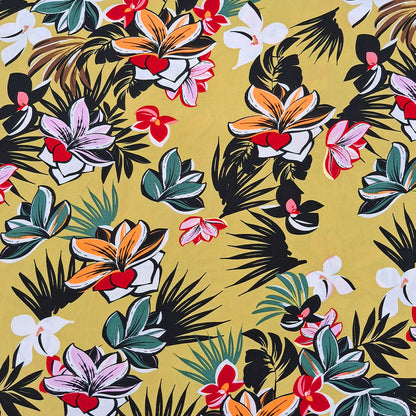 100% Viscose Tropical Floral Viscose Fabric - Yellow