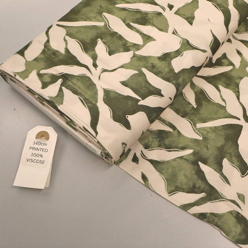 Viscose - Khaki Green - Wobbly Leaves