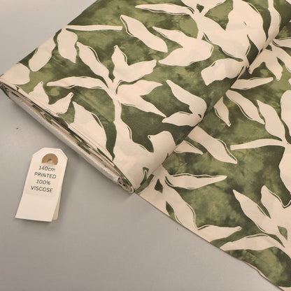 Viscose - Khaki Green - Wobbly Leaves