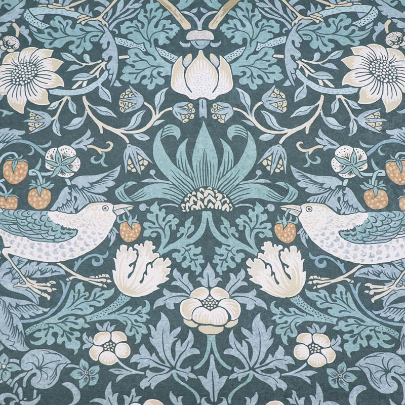 80% Cotton 20% Polyester William Morris Outdoor Fabric - Strawberry Thief - Blue