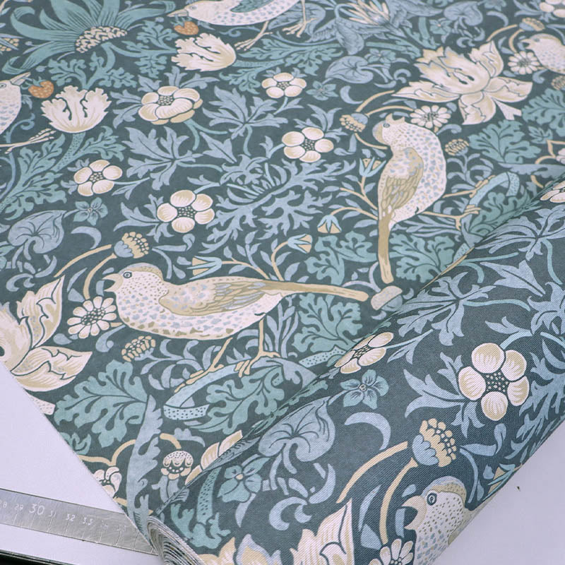 80% Cotton 20% Polyester William Morris Outdoor Fabric - Strawberry Thief - Blue
