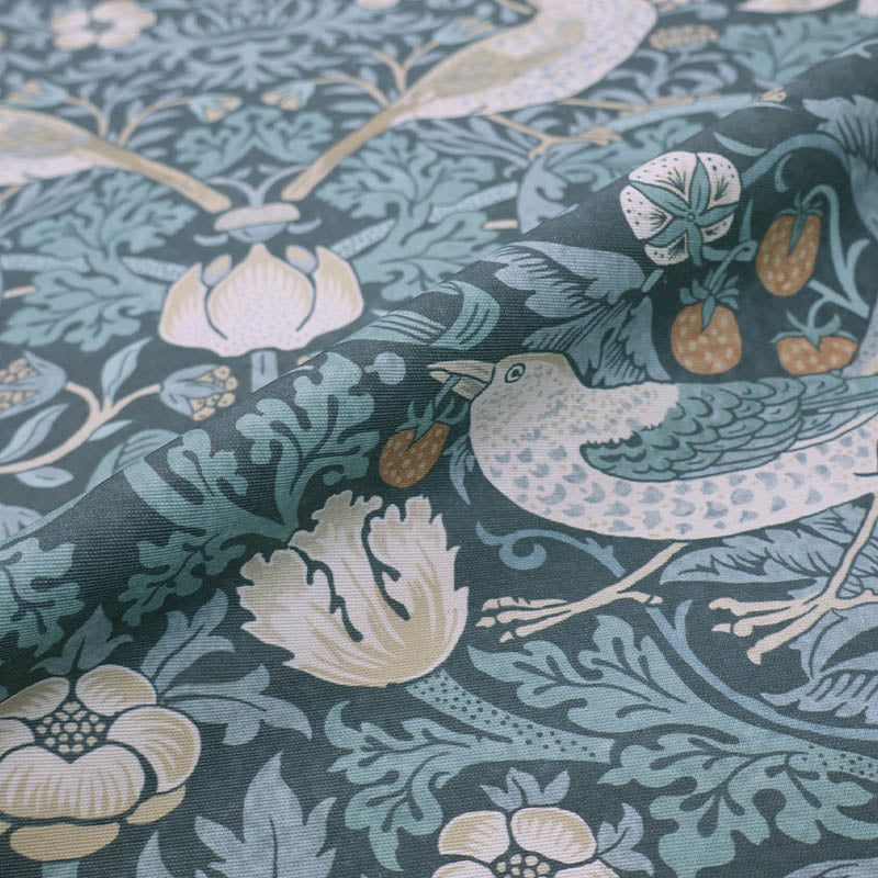 80% Cotton 20% Polyester William Morris Outdoor Fabric - Strawberry Thief - Blue