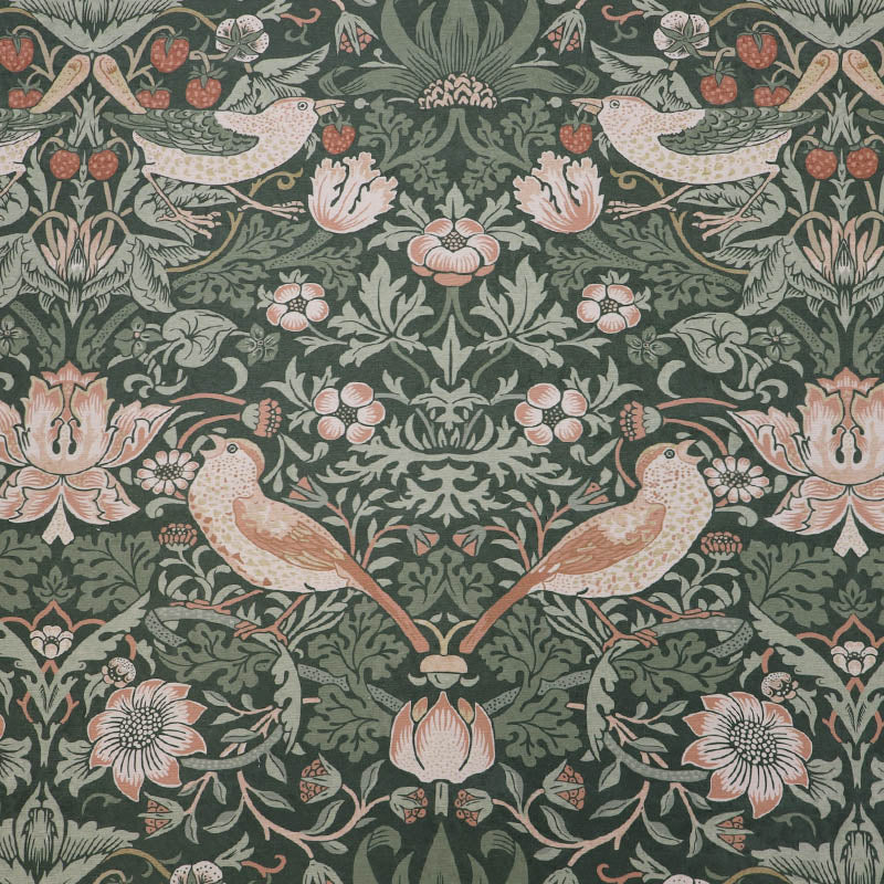 80% Cotton 20% Polyester William Morris Outdoor Fabric - Strawberry Thief - Green