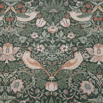 80% Cotton 20% Polyester William Morris Outdoor Fabric - Strawberry Thief - Green