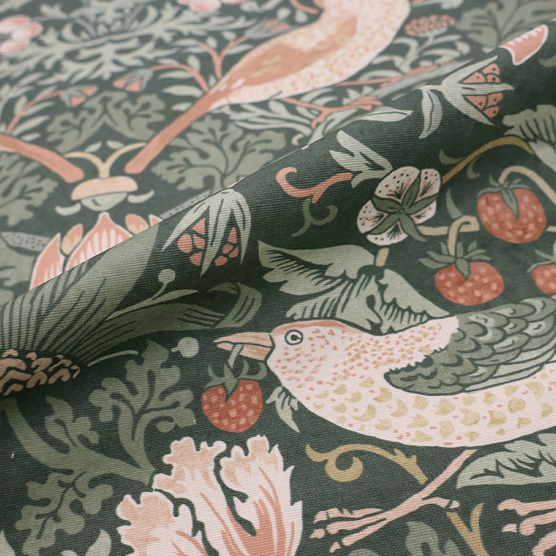 80% Cotton 20% Polyester William Morris Outdoor Fabric - Strawberry Thief - Green