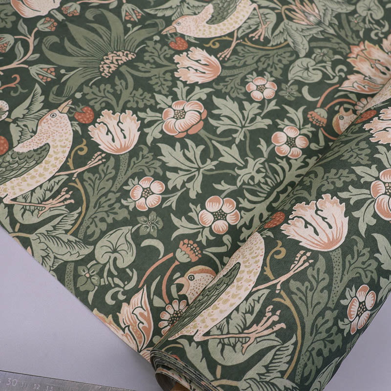 80% Cotton 20% Polyester William Morris Outdoor Fabric - Strawberry Thief - Green