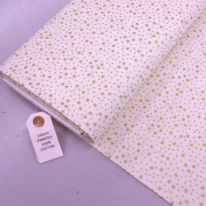 100% Cotton White Christmas Cotton Fabric - Gold Stars