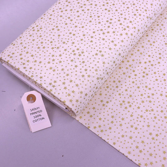 100% Cotton White Christmas Cotton Fabric - Gold Stars
