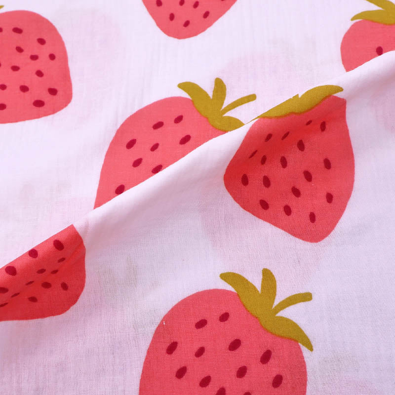 White Cotton Double Gauze Fabric Big Strawberry Fabrics Galore