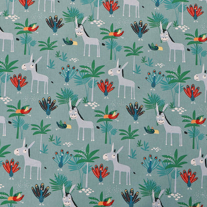 Wide Width Cotton - Donkey and Peacocks