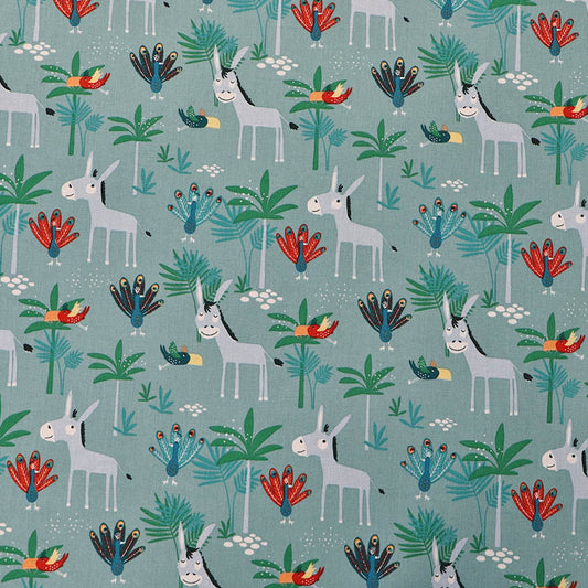 Wide Width Cotton - Donkey and Peacocks