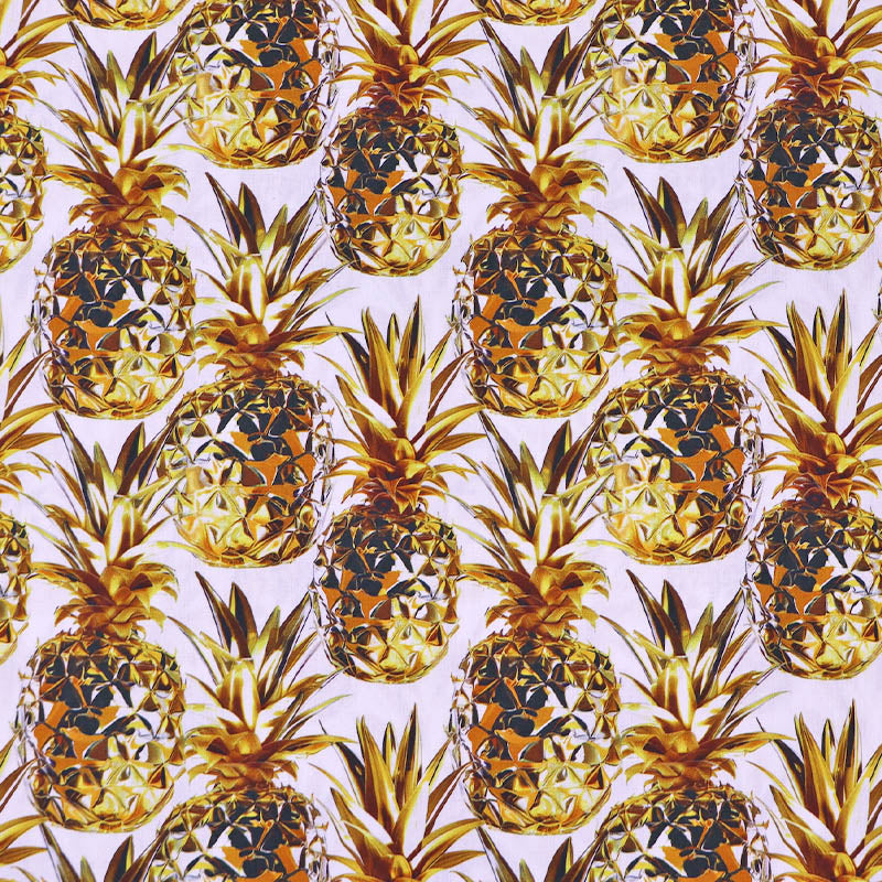 100% Cotton White Cotton Fabric - Pineapple Print