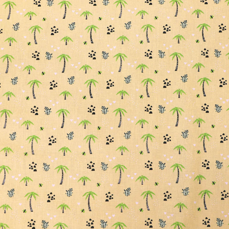 100% Cotton Yellow Children's Fabric - with Green Palm Trees