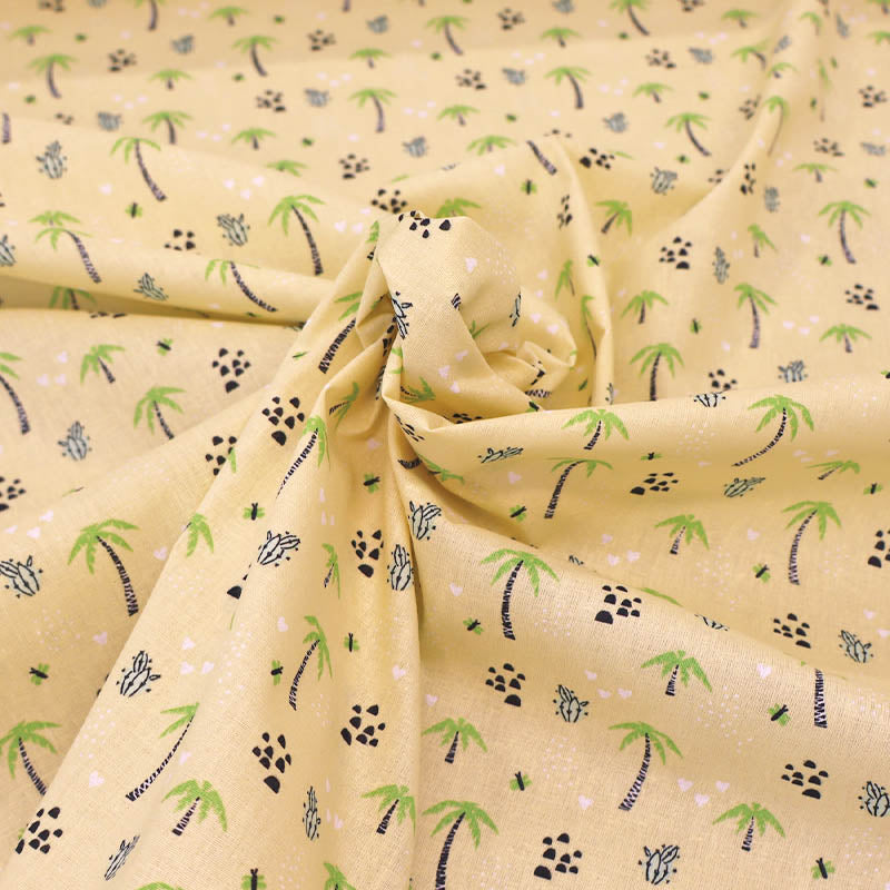 100% Cotton Yellow Children's Fabric - with Green Palm Trees