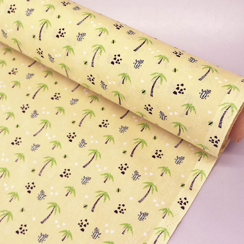 100% Cotton Yellow Children's Fabric - with Green Palm Trees