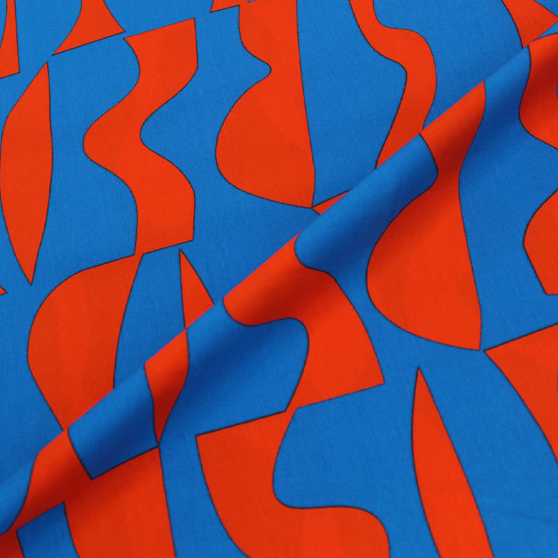 Orange and Blue Print 100% cotton Poplin Fabric