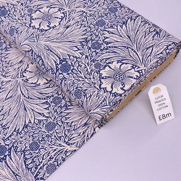 100% Cotton Floral Cotton Fabric - Navy and Cream - William Morris style floral