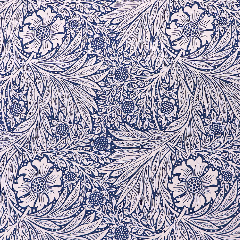 100% Cotton Floral Cotton Fabric - Navy and Cream  botanical flower and leaf print