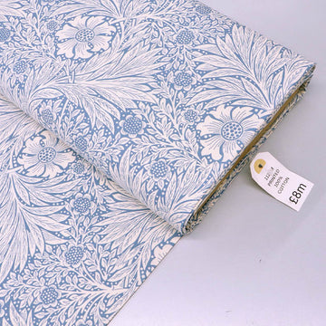 100% Cotton Floral Cotton Fabric - Pale Blue and Cream Botanical print in style of William Morris