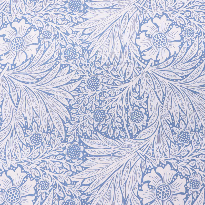 100% Cotton Floral Cotton Fabric - Pale Blue and Cream Botanical print in style of William Morris