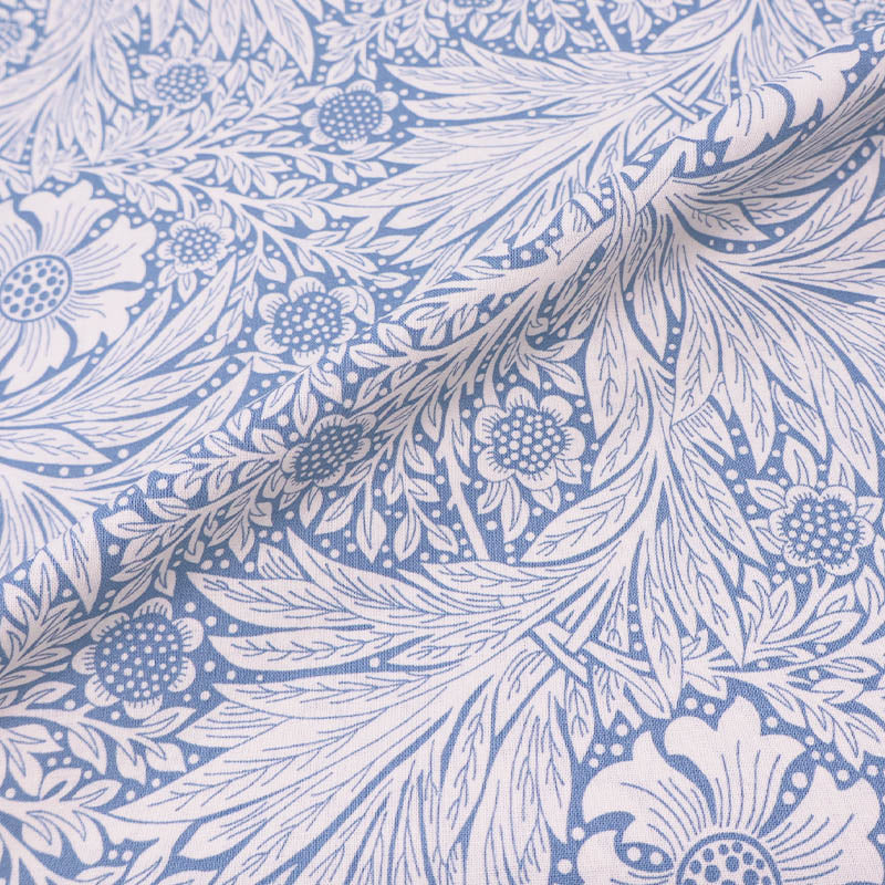 100% Cotton Floral Cotton Fabric - Pale Blue and Cream Botanical print in style of William Morris