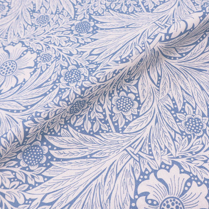 100% Cotton Floral Cotton Fabric - Pale Blue and Cream Botanical print in style of William Morris